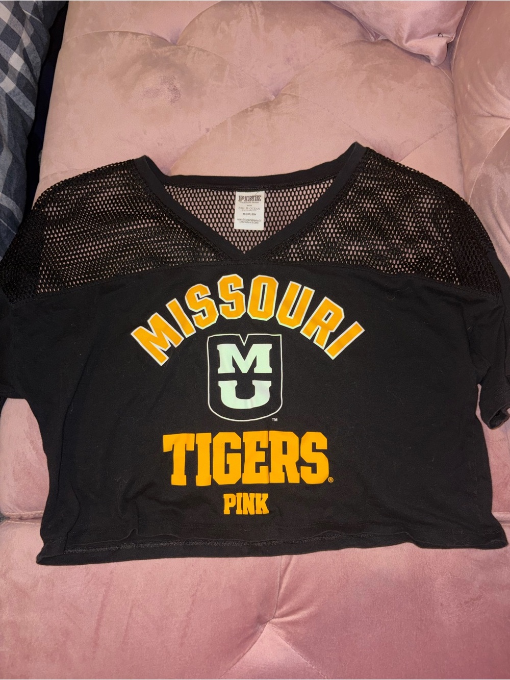 PINK Victoria's Secret Black Missouri Tigers Mesh Yoke Crop Tee